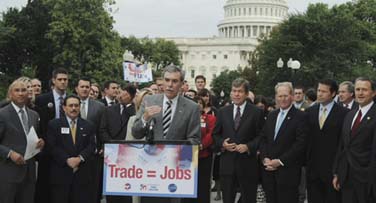 U.S. Secretary of Commerce Carlos M. Gutierrez spoke today at a rally on Capitol Hill to voice support for passing pending free trade agreements with Colombia, Panama and Korea.