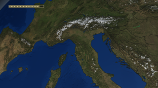 This animation zooms into Northern Italy and shows seasonal landcover over the Alps and surrounding regions.  This version is in HD widescreen format. 