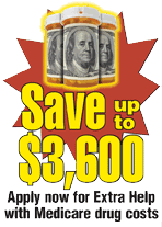 Sava up to $3,600.  Apply now for Extra Help with Medicare drug costs