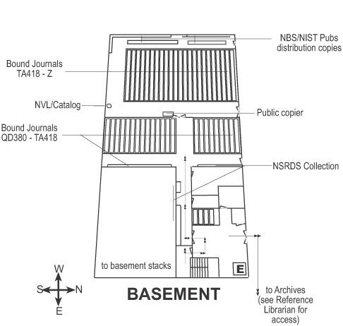 [NIST Research Library basement floorplan]