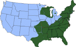 Distribution map of the blacklegged tick