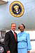 President George W. Bush met Lucille Woods upon arrival in Milwaukee. Woods helps Milwaukee second graders improve their reading skills through her efforts with the Foster Grandparent program.