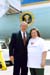 President George W. Bush met Maria Oneal upon arrival in New Orleans, Louisiana, on Friday, May 21, 2004. Oneal is an active volunteer in her community, helping people receive their medication through the Pharmacy Prescription Aid Program.