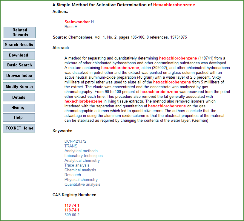 Individual TOXLINE record