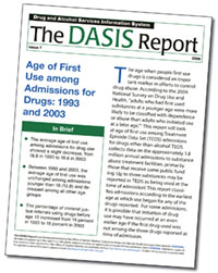 cover of DASIS Report, Age of First Use among Admissions for Drugs: 1993 and 2003 - click to view report