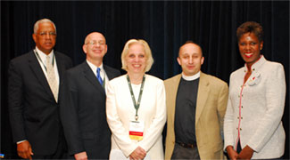 Presenters on "Valuable Partnerships" include (left to right) Herbert Jones, Warren Harrity, Cheri Nolan, Mark Farr, and Mona Johnson