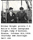 Wilbur Wright pilots C.S. Rolls's first aeroplane flight, Camp d'Auvours, France, October 8th, 1908. Courtesy www.heritage-hall.com