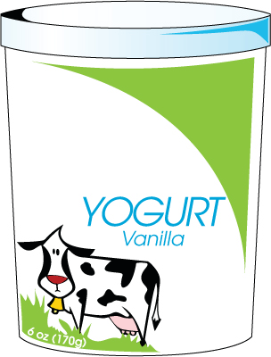 Drawing of a package of yogurt. On the principal display panel is "Vanilla Yogurt. 6oz (170g)."