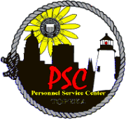 PSC Logo - a lighthouse, a sunflower and the Topeka skyline in the background