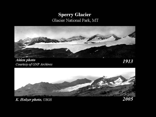 1913 image of Sperry Glacier paired with 2005 image.