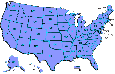 Map of the United States with reporting 2005 ART clinics