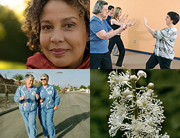 A Collage of Women's Health, Women doing Tai Chi, getting Acupuncture, and a Black Cohosh