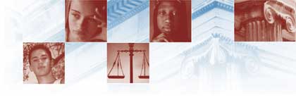 collage of juvenile faces and justice symbols