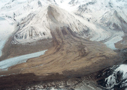 A huge landslide from a 7,000-foot-high peak in the Alaska Range