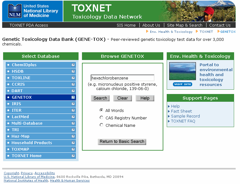 Browse for Hexachlorobenzene