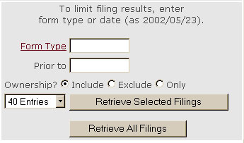 Company search fields for indicating form type and date