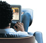 photo of a young person sitting in a chair and surfing the Internet – for SAMHSA News cover story on the Homelessness Resource Center, Web 2.0, and CMHS programs