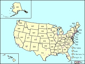 Reference Map showing the United States and Puerto Rico