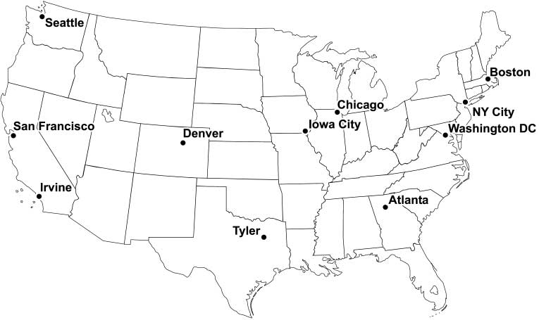 Figure 1. Location of Fiscal Year 2002 Pediatric Environmental Health Specialty 
  Units