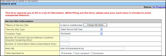 Changing Service Site Type to Administrative/Service Delivery