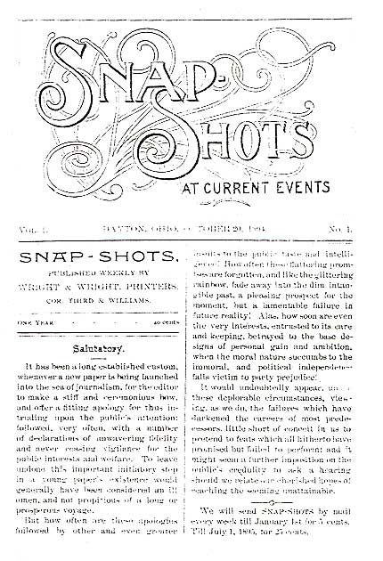 Image of a Wright Brothers publication called Snap Shots