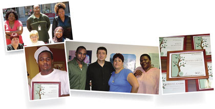 photos from top left: photo of Young Offender Reentry Program (YORP) case managers; photo of young African American man holding a Young Offender Reentry Program (YORP) certificate; photo of 4 Young Offender Reentry Program (YORP) case managers; and photo of YORP certificates