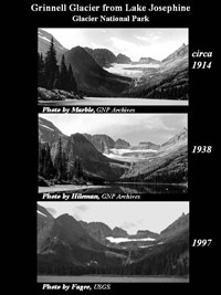 Grinnell Glacier from Lake Josephine circa 1914 - 1938 - 1997