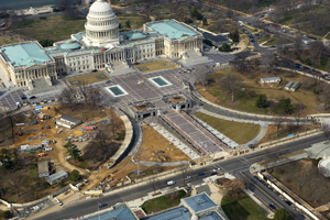 Aerial view of US Capitol and Capitol Visitor Center