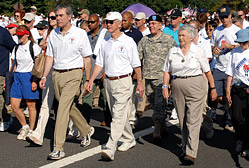 From left: Carlos M. Gutierrez, secretary of commerce, Gordon England, deputy secretary of defense, retired Air Force Brig. Gen. Wilma L. Vaught, president of the Women in Military Service for America Memorial Foundation, take part in the 2008 National America Supports You Freedom Walk from Arlington National Cemetery to the Pentagon in Washington, D.C., Sept. 7, 2008.