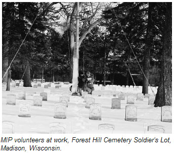 MIP volunteers at work, Forest Hill Cemetery Soldier's Lot, Madison, Wisconsin.