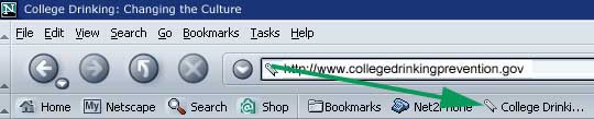 Browser toolbar with green arrow showing link to this site