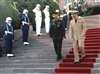 Chairman of the Joint Chiefs of Staff U.S. Navy Adm. Mike Mullen walks down steps with Chief of the Turkish General Staff Gen. Ilker Basburg during a farewell ceremony in Ankara, Turkey, Sept. 15, 2008. Mullen and Basburg met to discuss cooperation between the two countries. 