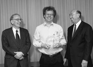Exemplary Service Award: Sholom Wacholder with Joseph Fraumeni and John Niederhuber.