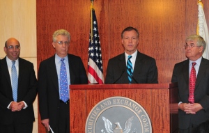 (L to R) FASB Chairman Robert Herz, Advisory Committee Chairman Robert Pozen, SEC Chairman Christopher Cox, and PCAOB Chairman Mark Olson