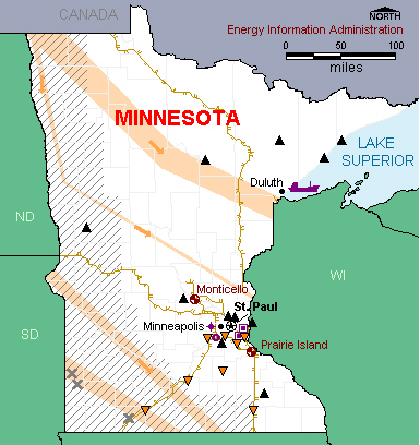 Minnesota Energy Map - If you are unable to view this image contact the National Energy Information Center at 202-586-8800 for assistance
