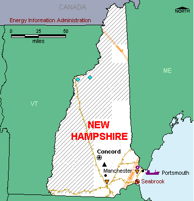 New Hampshire Energy Map - If you are unable to view this image contact the National Energy Information Center at 202-586-8800 for assistance