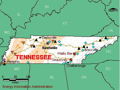Tennessee Energy Map - If you are unable to view this image contact the National Energy Information Center at 202-586-8800 for assistance