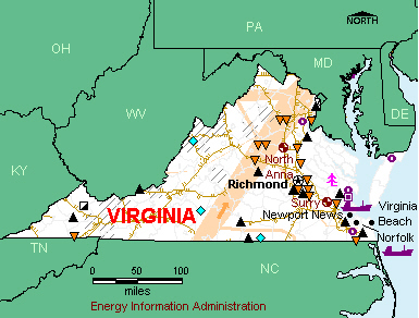Virginia Energy Map - If you are unable to view this image contact the National Energy Information Center at 202-586-8800 for assistance