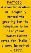 Alexander Graham Bell originally wanted the greeting for the telephone to be Ahoy but Thomas Edison voted for Hello, a word he coined in 1877.