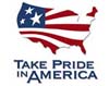 The Take Pride in America logo which is a U.S. flag shaped like the United States