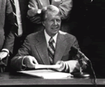 Jimmy Carter signing into law the bill that establishes the Department of Energy