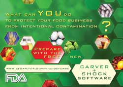 What can you do to protect your food business from intentional
 contamination? Prepare with the free new CARVER + Shock Software.