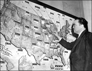 Hoover points to Map of FBI field office as of July 1941
