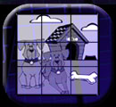 Cartoon image of and link to the dog slide puzzle.