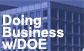 graphic of the Forrestal building with the text "Doing Business w/DOE" superimposed over it