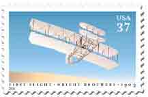 WrightBrothers Commemorative stamp. Stamp image is of the the Wright Brothers ist flight at Kitty Hawk, N.C.