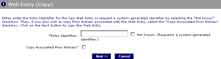 The PNSI Web Entry (Copy) page