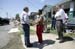 President George W. Bush greets homeowner Ethel Williams during a visit to her hurricane damaged home in the 9th Ward of New Orleans, Louisiana, Thursday, April 27, 2006.