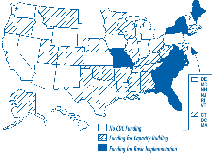 Map Showing the CDC Funding for State Cardiovascular Health Programs Fiscal Year 2002