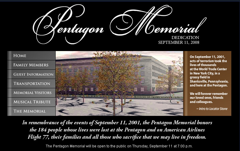 Pentagon Memorial dedication website and information